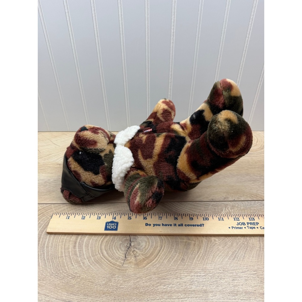 SKM Enterprises Vintage Camo Teddy Bear Pilot Aviator Hat USA Flag Plush 12 Inch - Picture 7 of 15